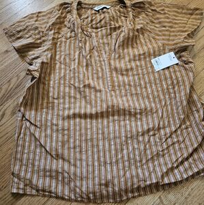 Kohl's Tan and White Striped Women's Blouse
